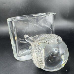 Clear Hand Blown Bohemian Glass Vase Vessel Applied Fruit Hand Made Heavy Decor